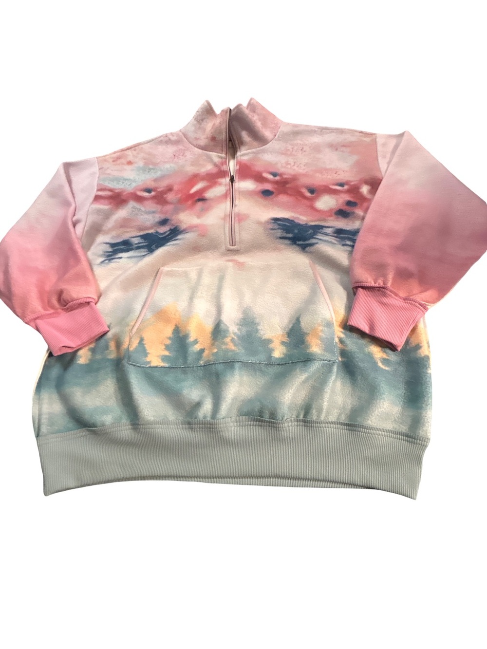 Pilcro Anthropologie Sunset Forest Printed Cozy Fleece Quarter Zip Sweatshirt XL
